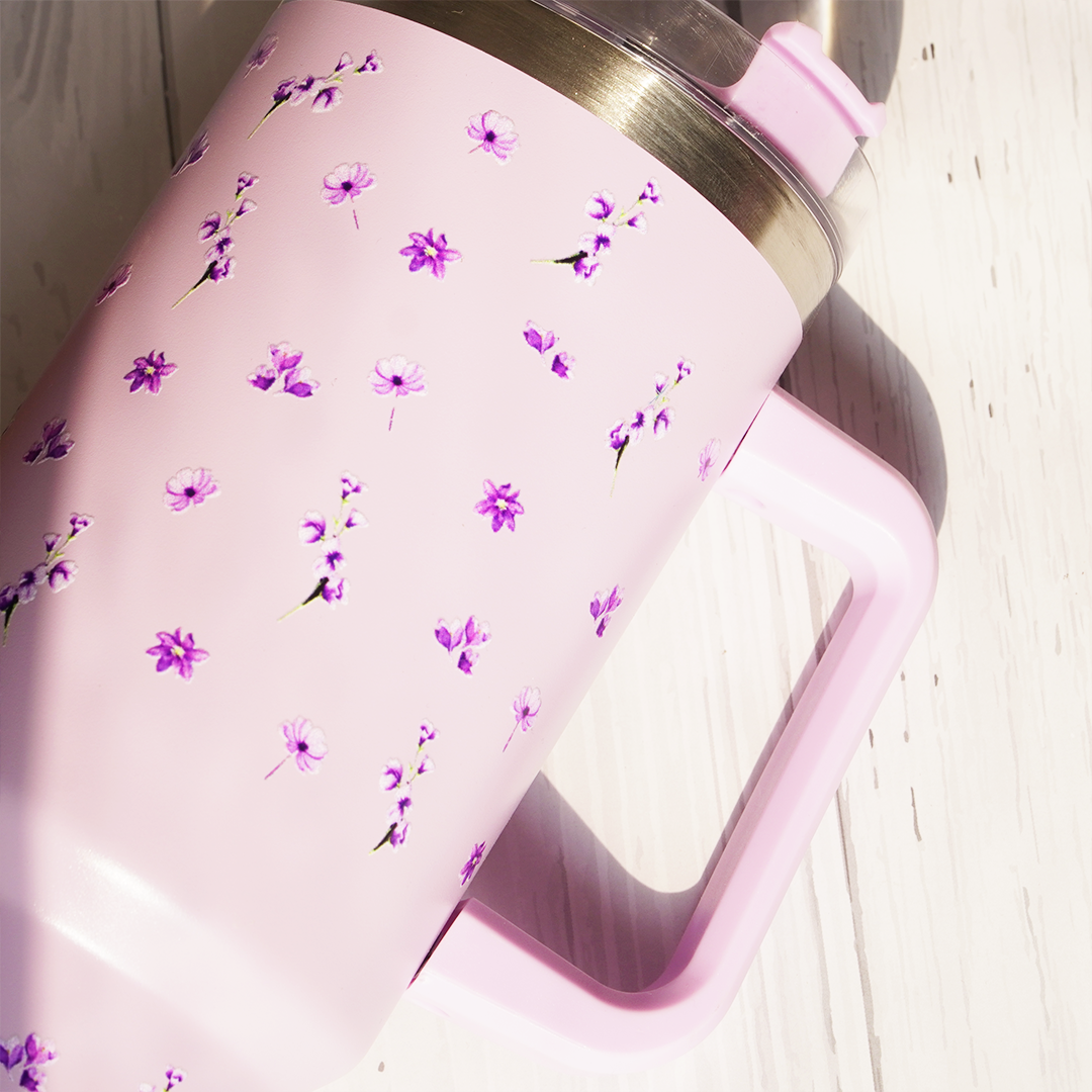 Floral Insulated Tumbler with Handle & Straw