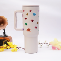Rainbow Heart Stainless Steel Travel Tumbler with Handle | Double Wall Insulated & Leakproof