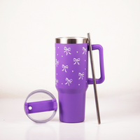 Purple Bow Print Tumbler – Insulated Travel Tumbler with Handle & Straw