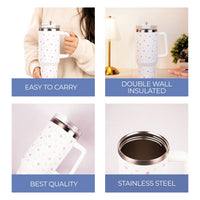 Delicate Pink Flower Tumbler with Handle & Straw