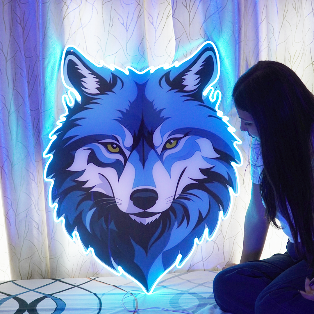 Wolf Neon LED Wall Light – Acrylic Neon Sign | Modern Animal Wall Décor