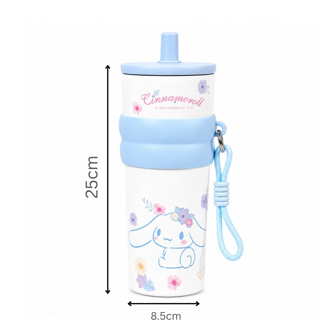Cinnamoroll Floral Stainless Steel Insulated Tumbler with Straw & Carry Loop