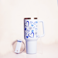 Heart Print Tumbler with Handle & Straw | Reusable Travel Water Cup | Stylish Drinkware