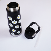 Daisy Print Black Stainless Steel Water Bottle