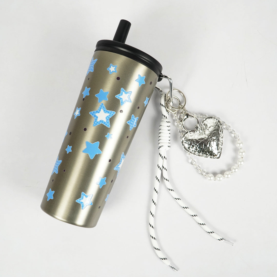Star Print Sipper Bottle with Charm | Reusable Travel Water Bottle | Cute Everyday Drinkware
