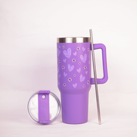 Purple Floral Tumbler with Handle & Straw – Cute Reusable Travel Cup for Everyday Drinks