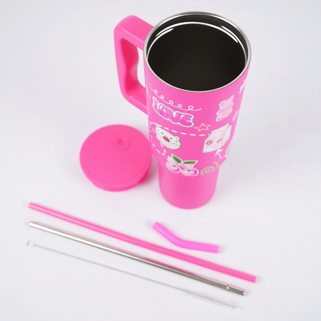 “Hot Pink Love Doodle Tumbler – Leak-Proof & Stylish” - Memories InsitePINK LOVE DOODLE TUMBLER-40 OZ
