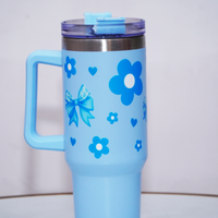 Cute Floral Blue Bow Stainless Steel Tumbler