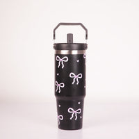 Bow Print Tumbler with Handle & Charm | Reusable Travel Cup | Cute Everyday Drinkware