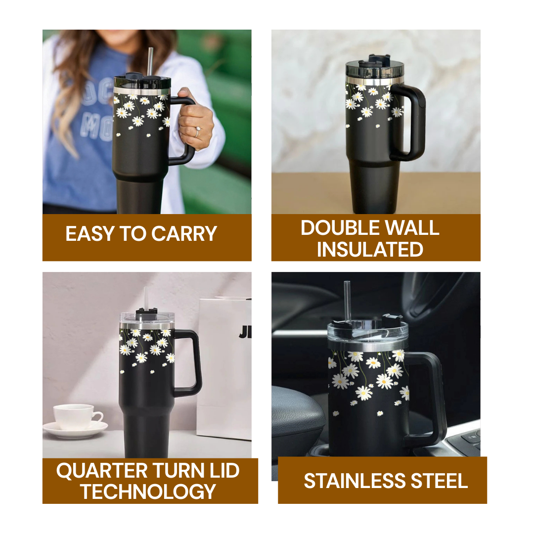 White Daisy Line Art Tumbler
