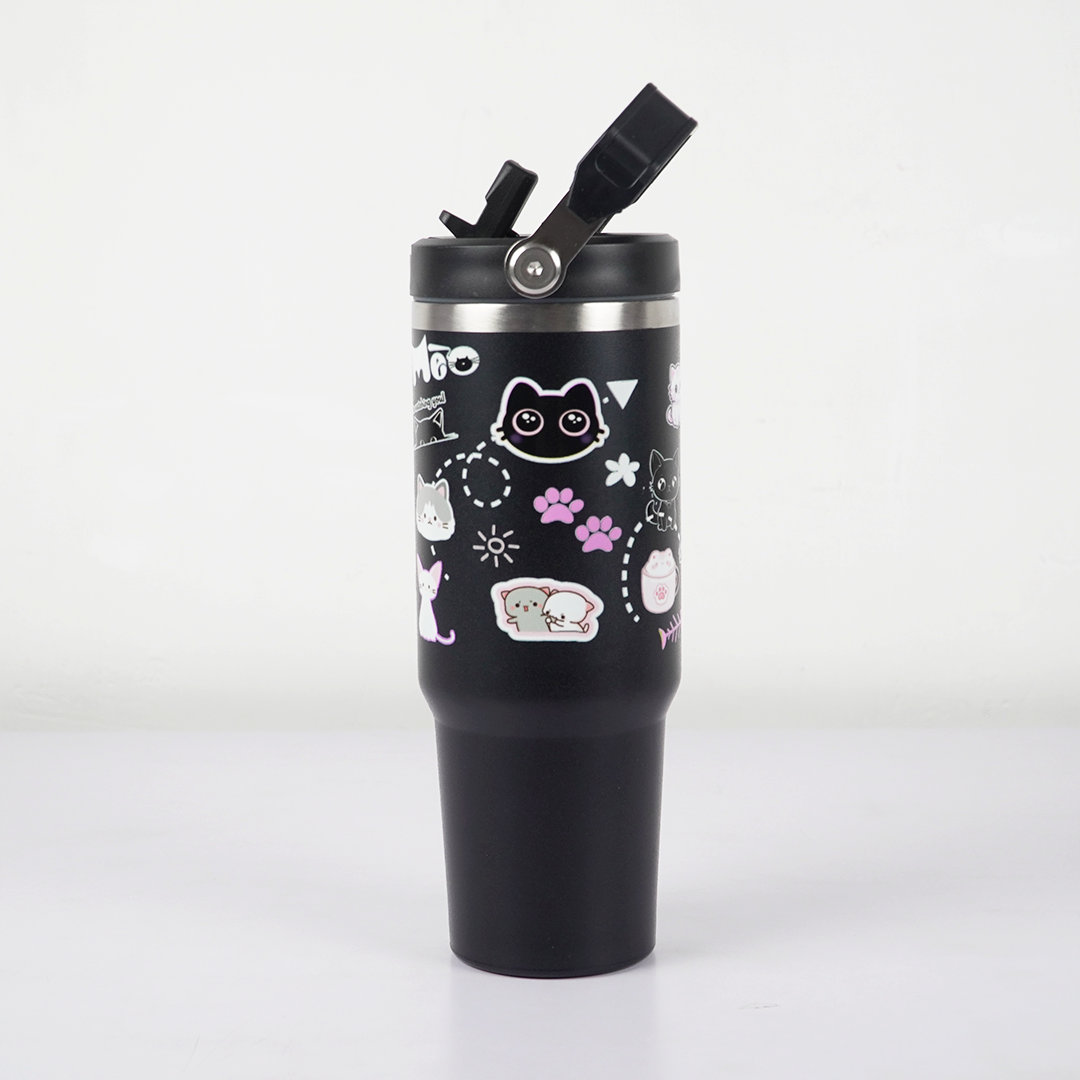 Cute Cat Insulated Tumbler with Handle