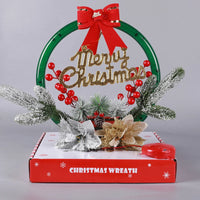 LED Christmas Wreath with Flowers & Red Bow – 30cm Festive “Merry Christmas” Hanging Decoration