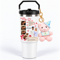 Personalised Photo Collage Tumbler with Handle, Love Message & Decorative Charms