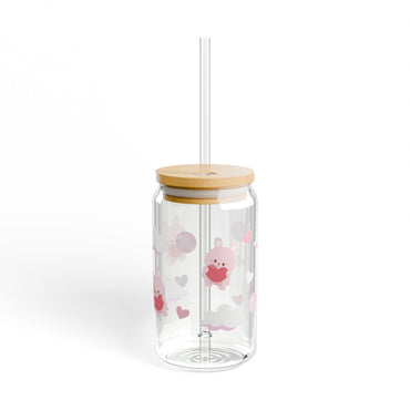 Personalized Heart Bunny Glass Jar Coffee Tumbler