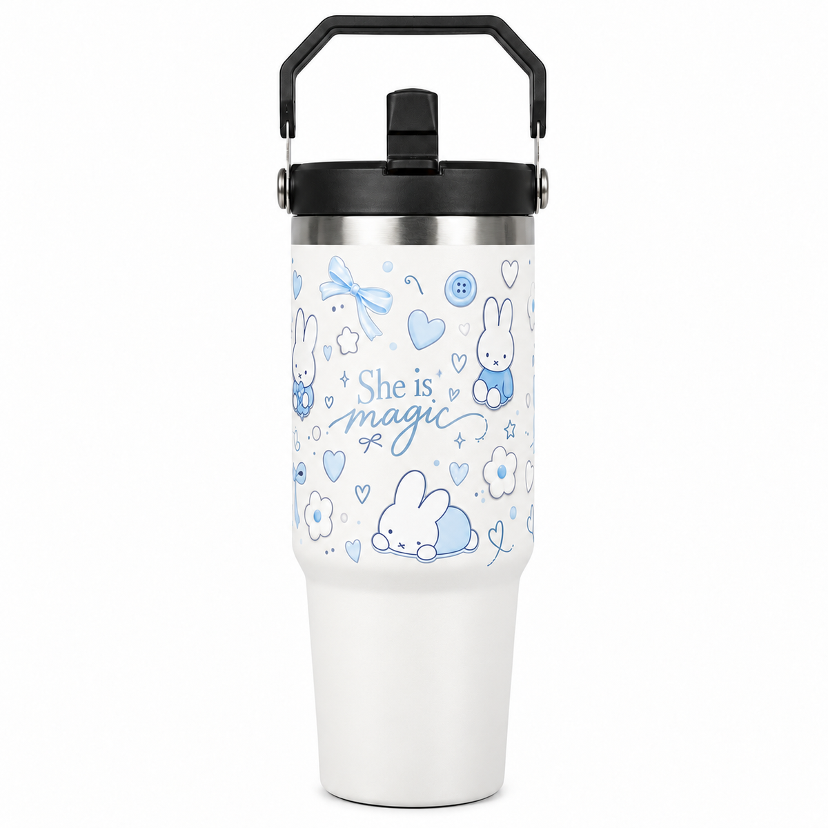 She Is Magic Printed Tumbler with Handle & Straw | Reusable Travel Cup | Stylish Everyday Drinkware
