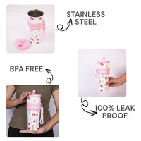 Floral & Mushroom Stainless Steel Insulated Tumbler with Straw & Carry Loop