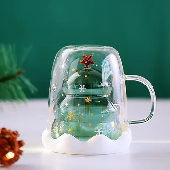 Christmas Tree Shaped Double Wall Glass Mug