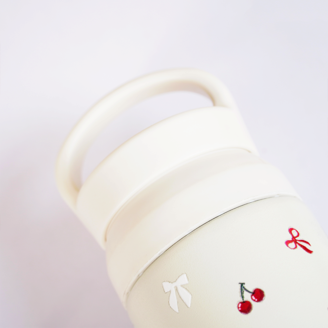 Cherry Charm Water Bottle – Stay Fresh in Style-White