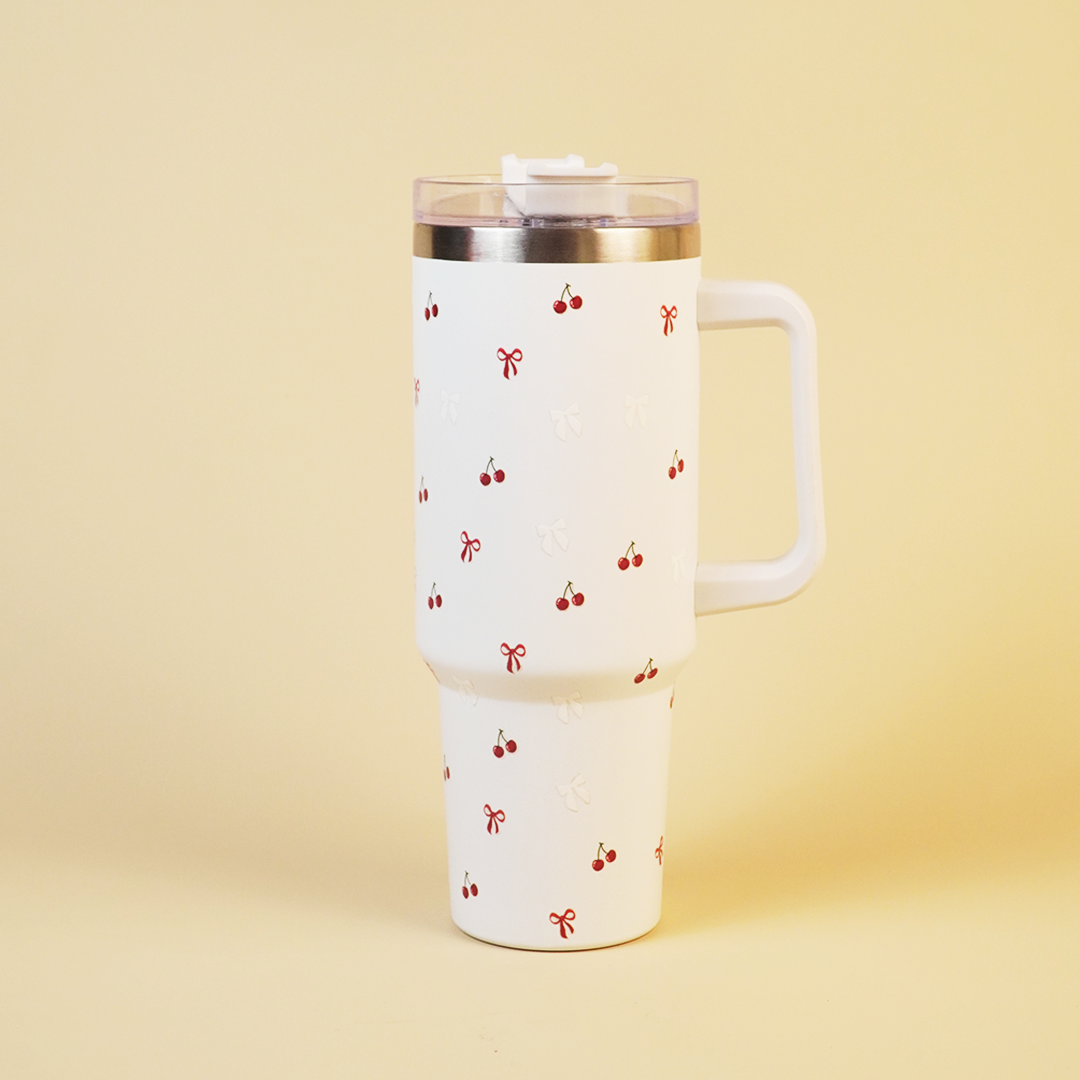 Cherry Daze Insulated Travel Tumbler with Handle & Lid with straw