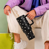 Black Daisy Stainless Steel Travel Tumbler with Handle