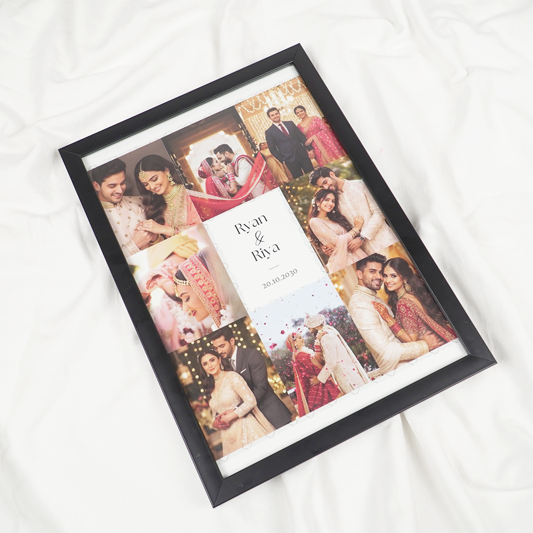 Personalized Wedding Photo Collage Frame with Names | Custom Couple Memory Frame