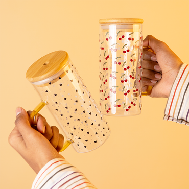 Set of 2 Sweet Hearts & Blooms Glass Tumbler Set