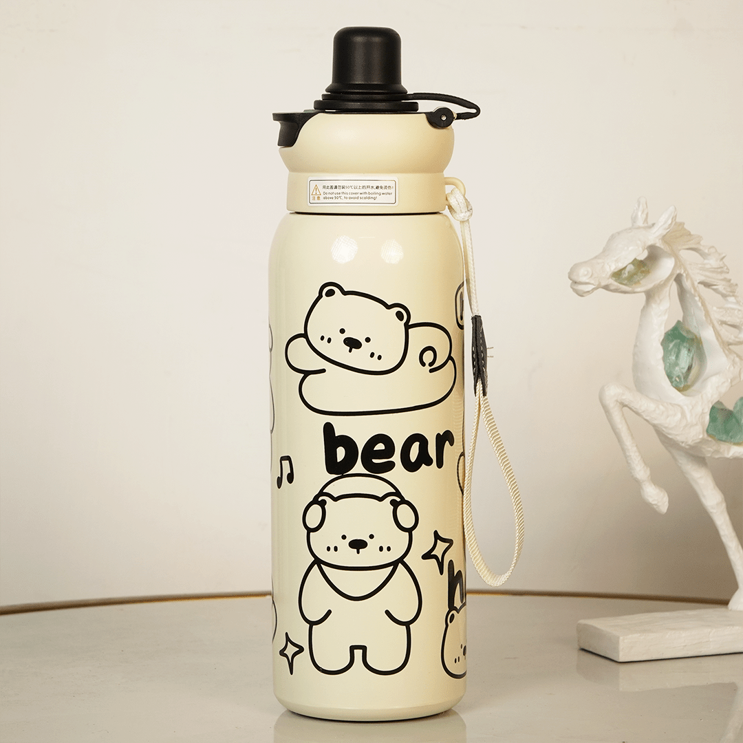 Happy Bear Stainless Steel Water Bottle - Memories InsiteHAPPY BLACK BEAR SHIPPER BOTTLE - 650 ML