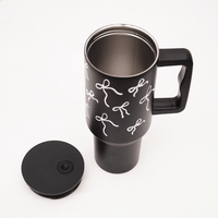 Bow Print Travel Tumbler with Handle | Insulated Coffee Mug with Lid | Reusable Water Cup
