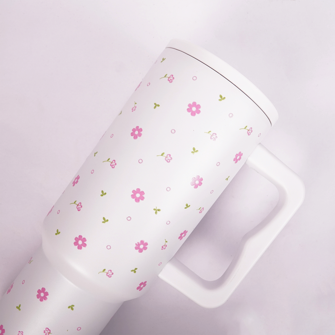 Blooming Garden Floral Tumbler with Straw & Handle