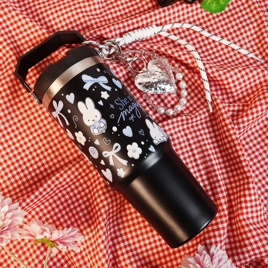 She Is Magic Printed Tumbler with Handle & Straw | Reusable Travel Cup | Stylish Everyday Drinkware