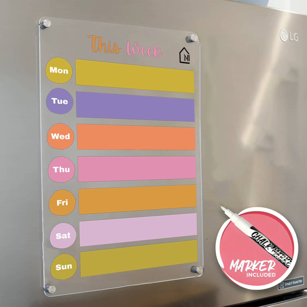 Acrylic Weekly Planner Magnetic Board with Markers & Cleaning Rag