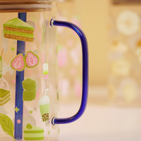 Set -2 Cute Printed Glass Mug with Bamboo Lid & Straw