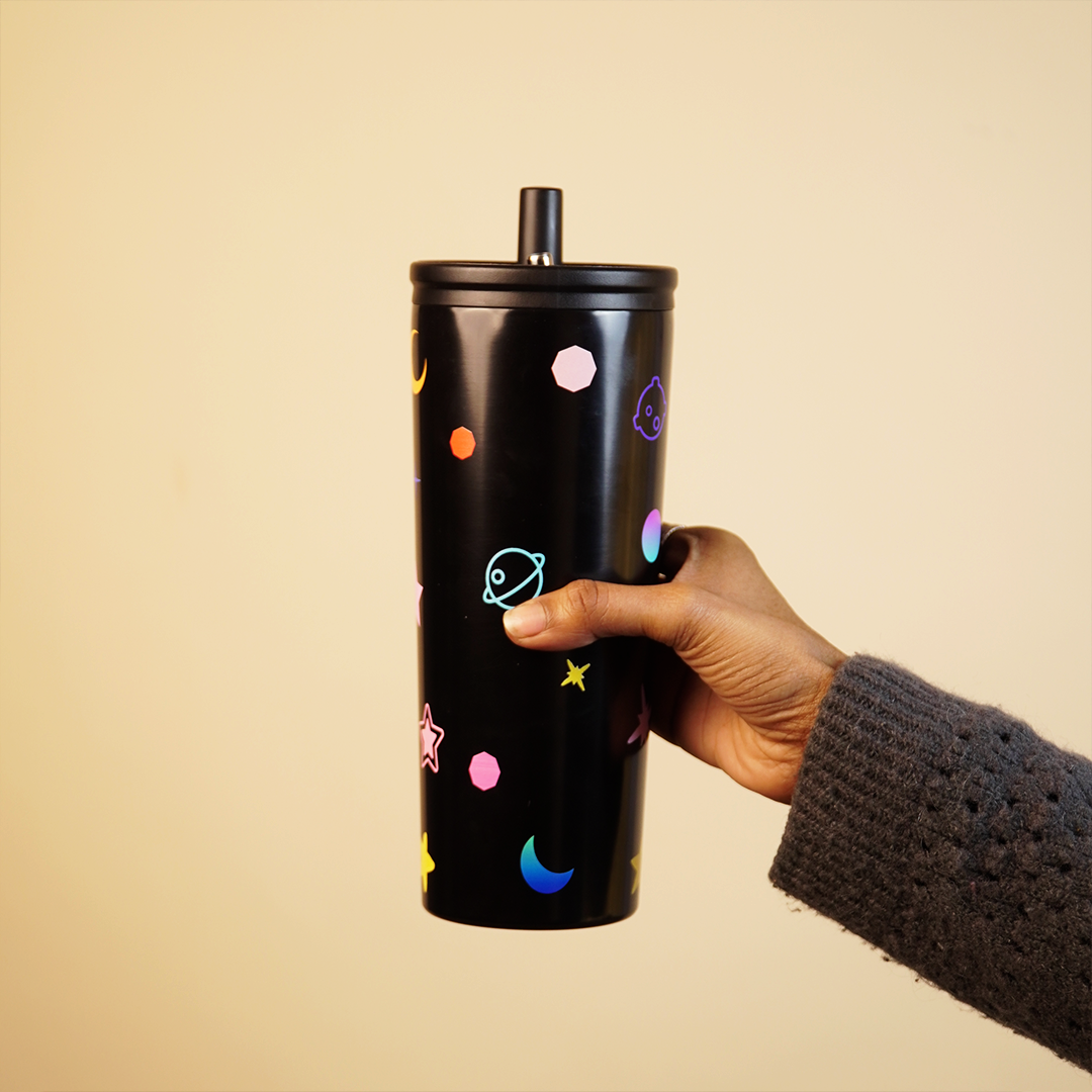 Galaxy Theme Stainless Steel Sipper Bottle with Straw