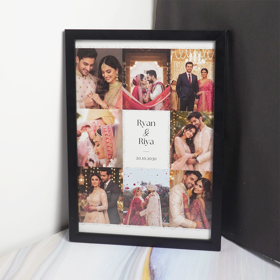 Personalized Wedding Photo Collage Frame with Names | Custom Couple Memory Frame
