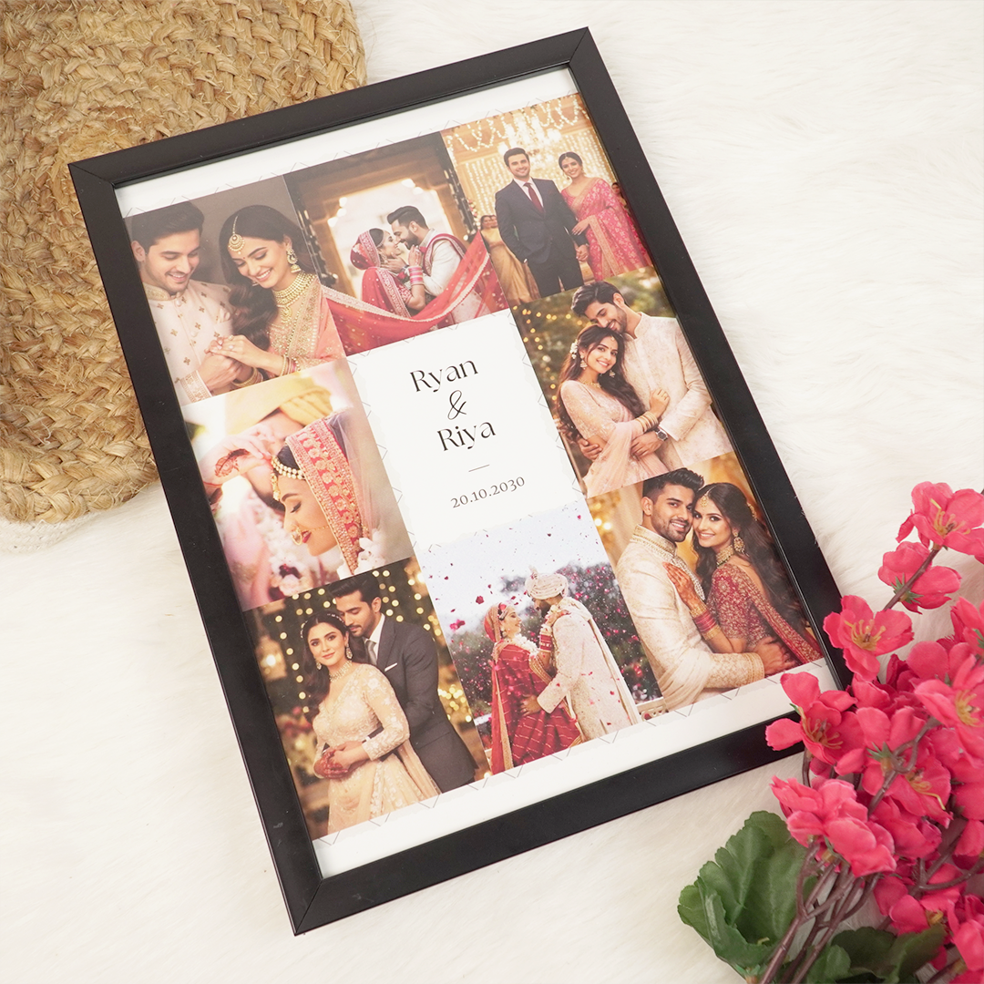 Personalized Wedding Photo Collage Frame with Names | Custom Couple Memory Frame