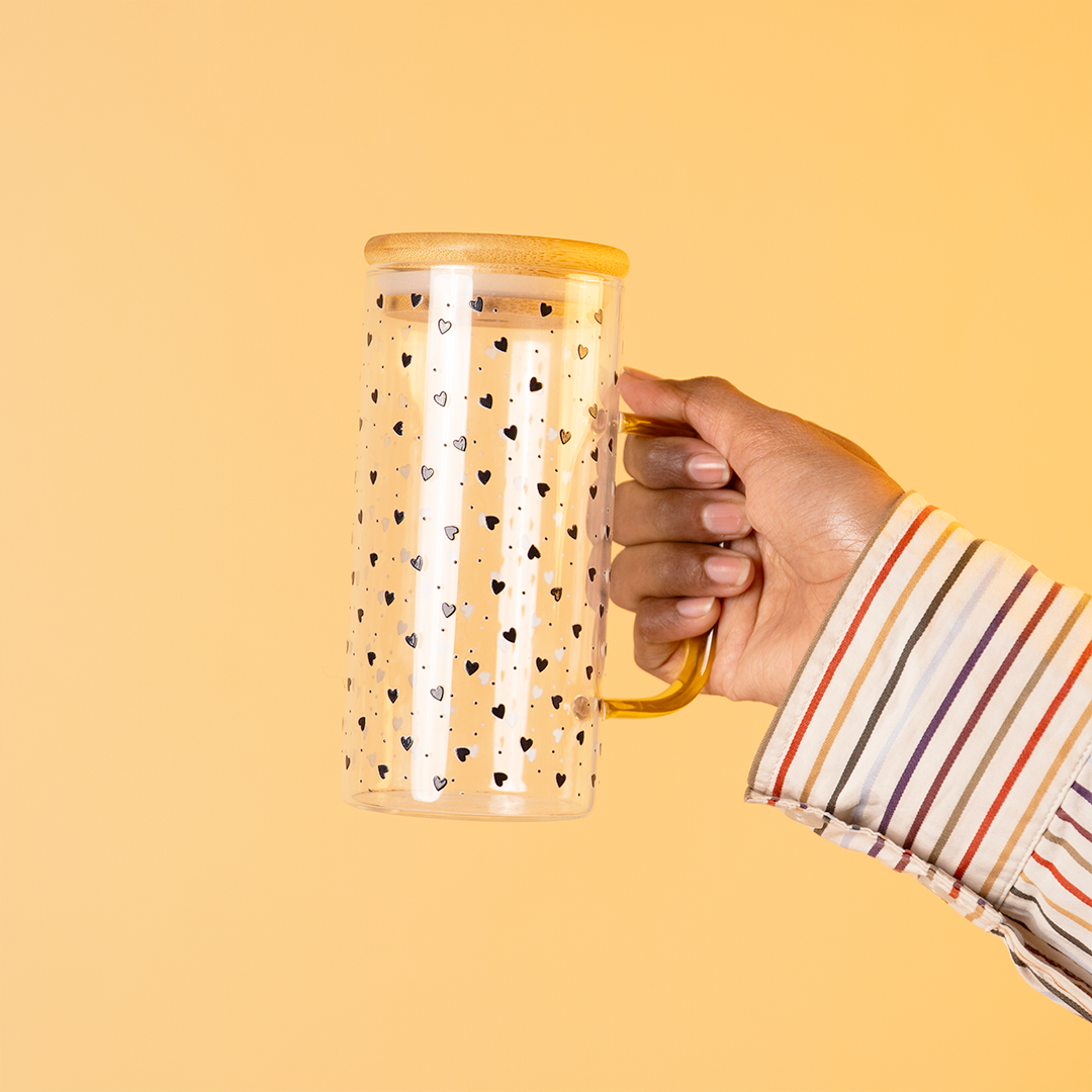 Set of 2 Sweet Hearts & Blooms Glass Tumbler Set