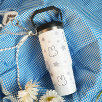 Bunny Print Tumbler with Handle & Lanyard | Reusable Travel Cup | Cute Everyday Drinkware
