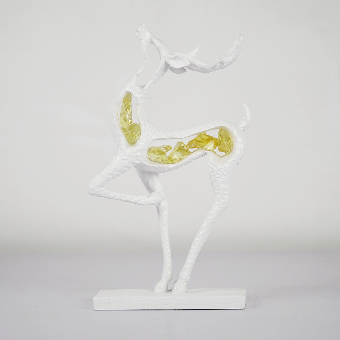 Elegant Abstract Deer Showpiece with Golden Stone Inlay