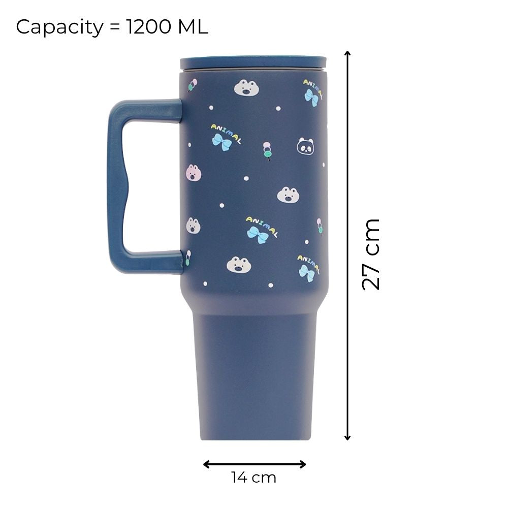 Cute Animal Print Stainless Steel Travel Tumbler with Handle