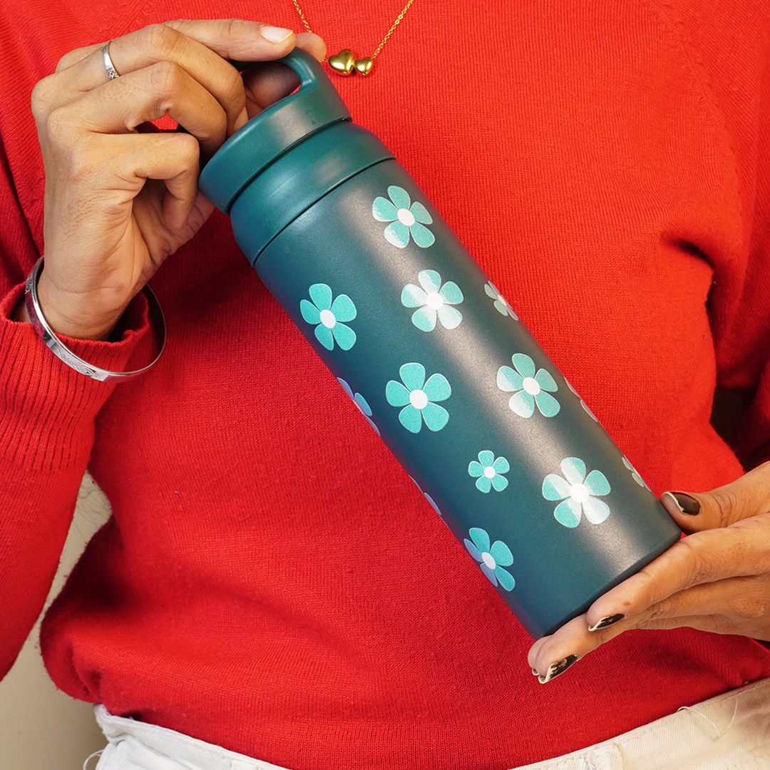 Teal Floral Stainless Steel Insulated Tumbler