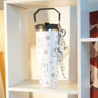 Bunny Print Tumbler with Handle & Lanyard | Reusable Travel Cup | Cute Everyday Drinkware