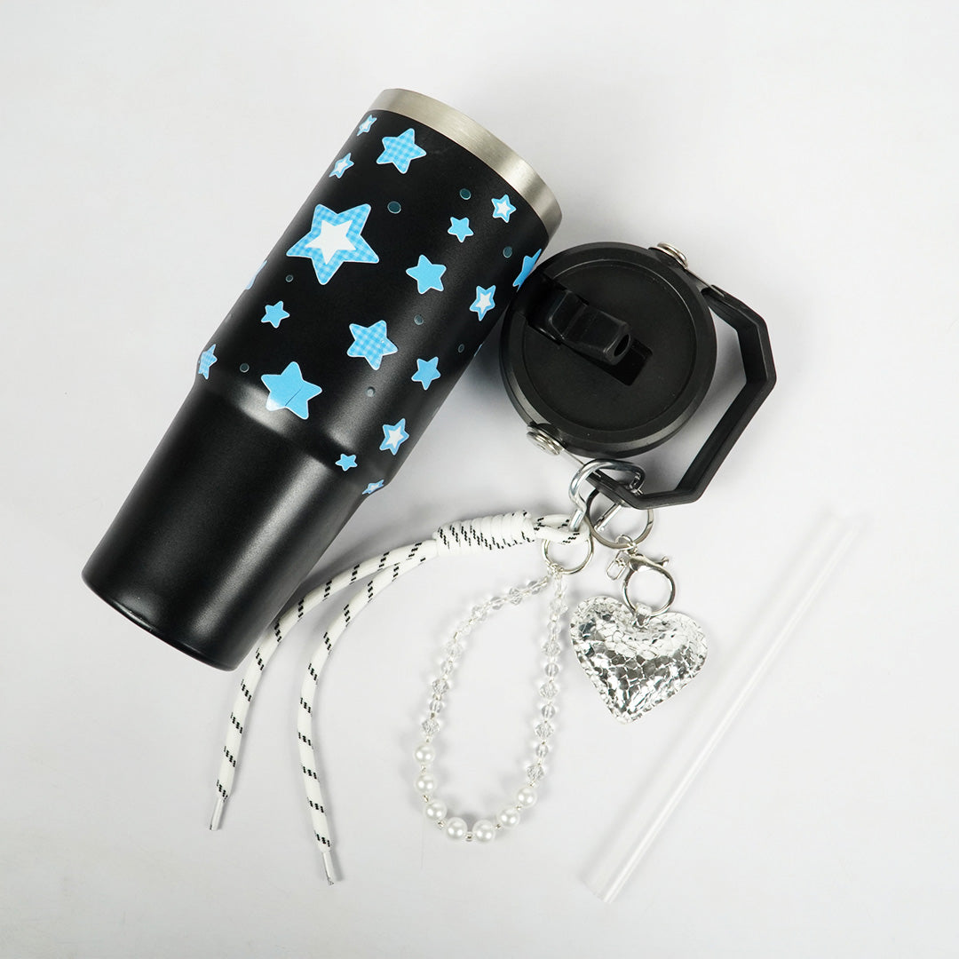 Star Print Tumbler with Handle & Straw | Reusable Travel Cup | Stylish Everyday Drinkware