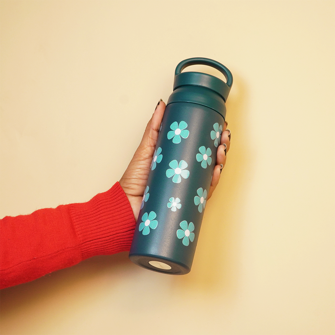 Teal Floral Stainless Steel Insulated Tumbler