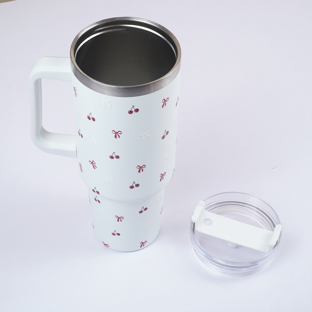Cherry Daze Insulated Travel Tumbler with Handle & Lid with straw