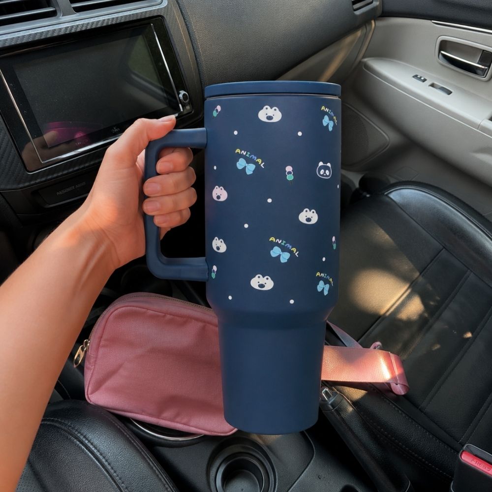 Cute Animal Print Stainless Steel Travel Tumbler with Handle