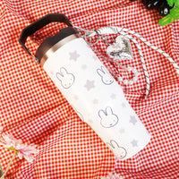 Bunny Print Tumbler with Handle & Lanyard | Reusable Travel Cup | Cute Everyday Drinkware