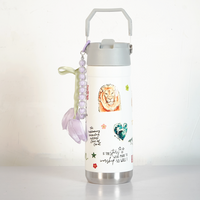 Floral Stainless Steel Tumbler with Charm & Handle