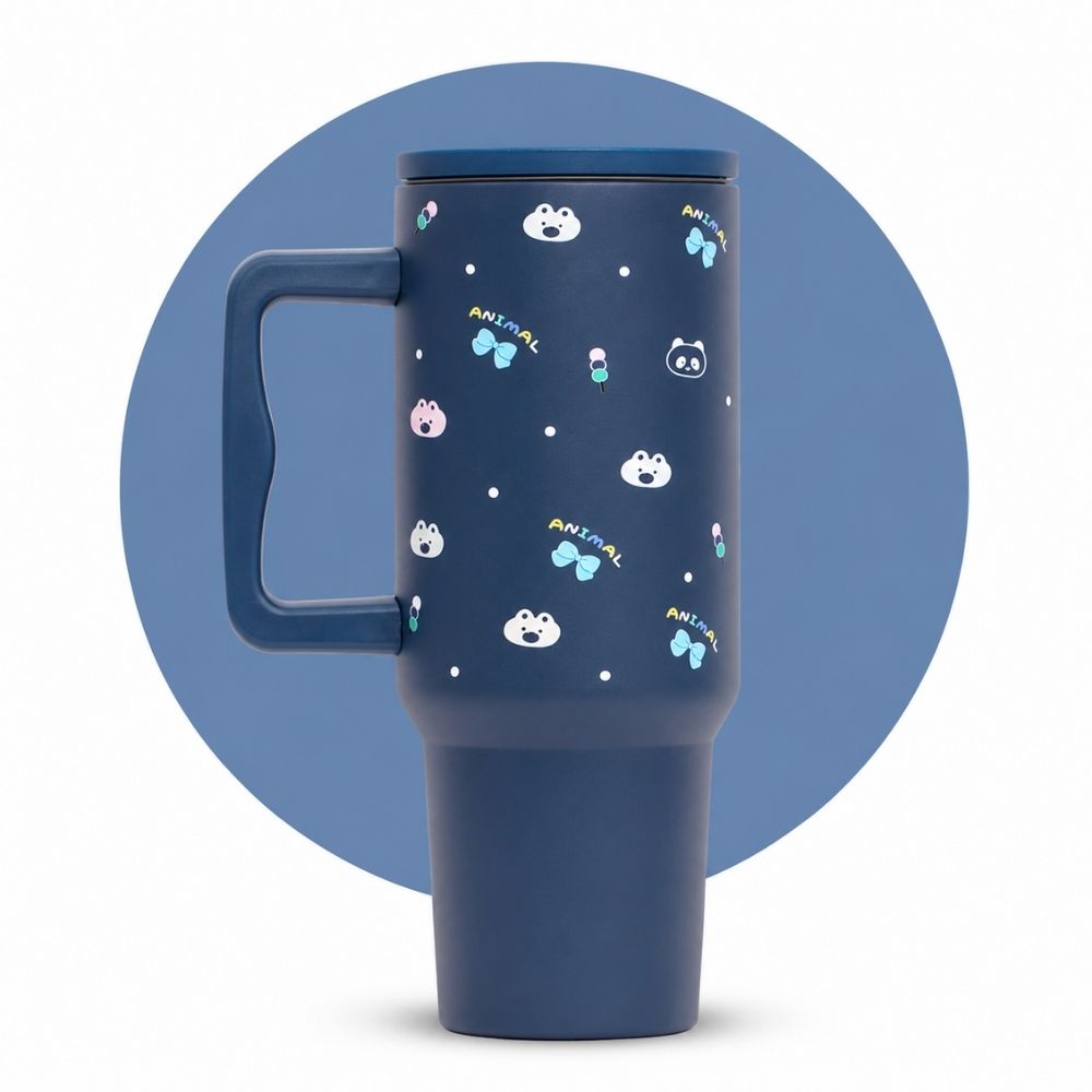 Cute Animal Print Stainless Steel Travel Tumbler with Handle