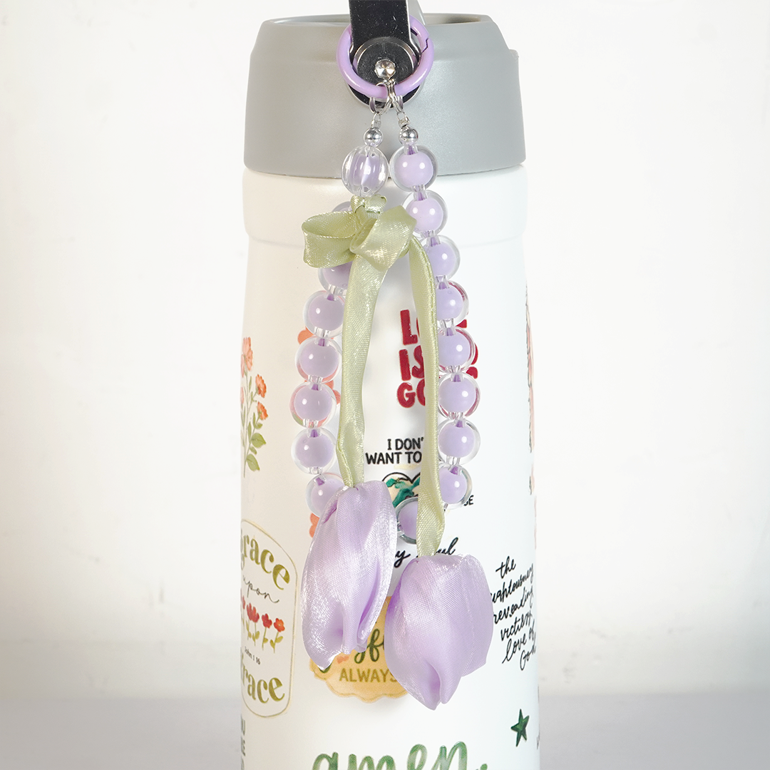 Floral Stainless Steel Tumbler with Charm & Handle