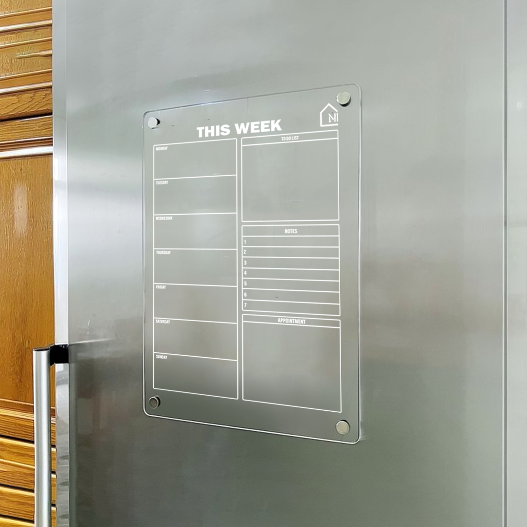Minimal Acrylic Weekly Planner – Magnetic Fridge Board for Notes, To-Dos & Appointments